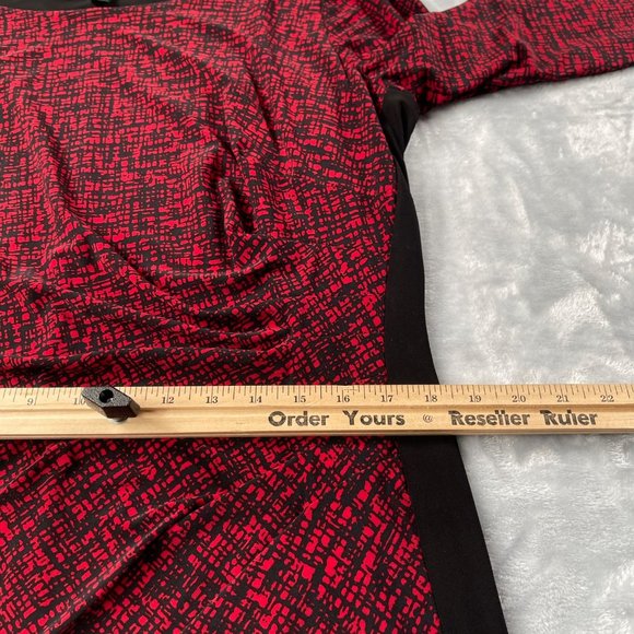 Lauren Ralph Lauren Dress 14W Red Black Print Jersey Ruched Gathered Slimming - Picture 8 of 14